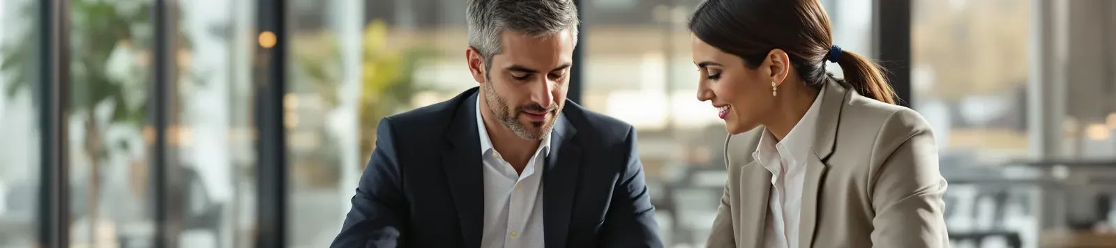Two people mid-discussion across a table.