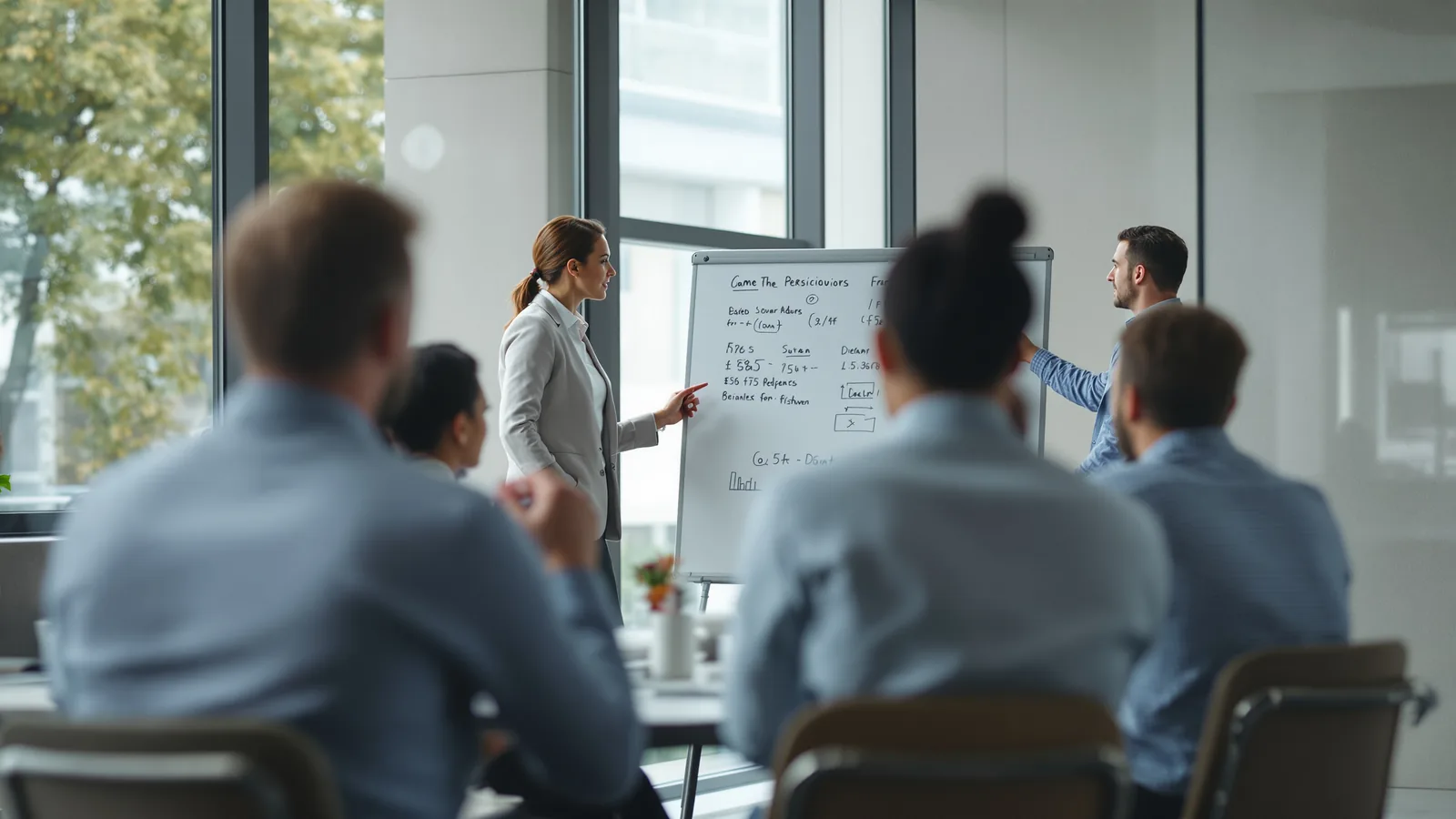 Four people in an informal working session.